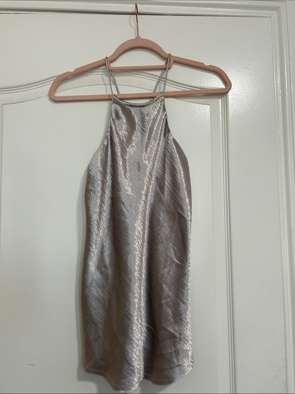 Silky Metallic Halter Mini Dress - Taupe